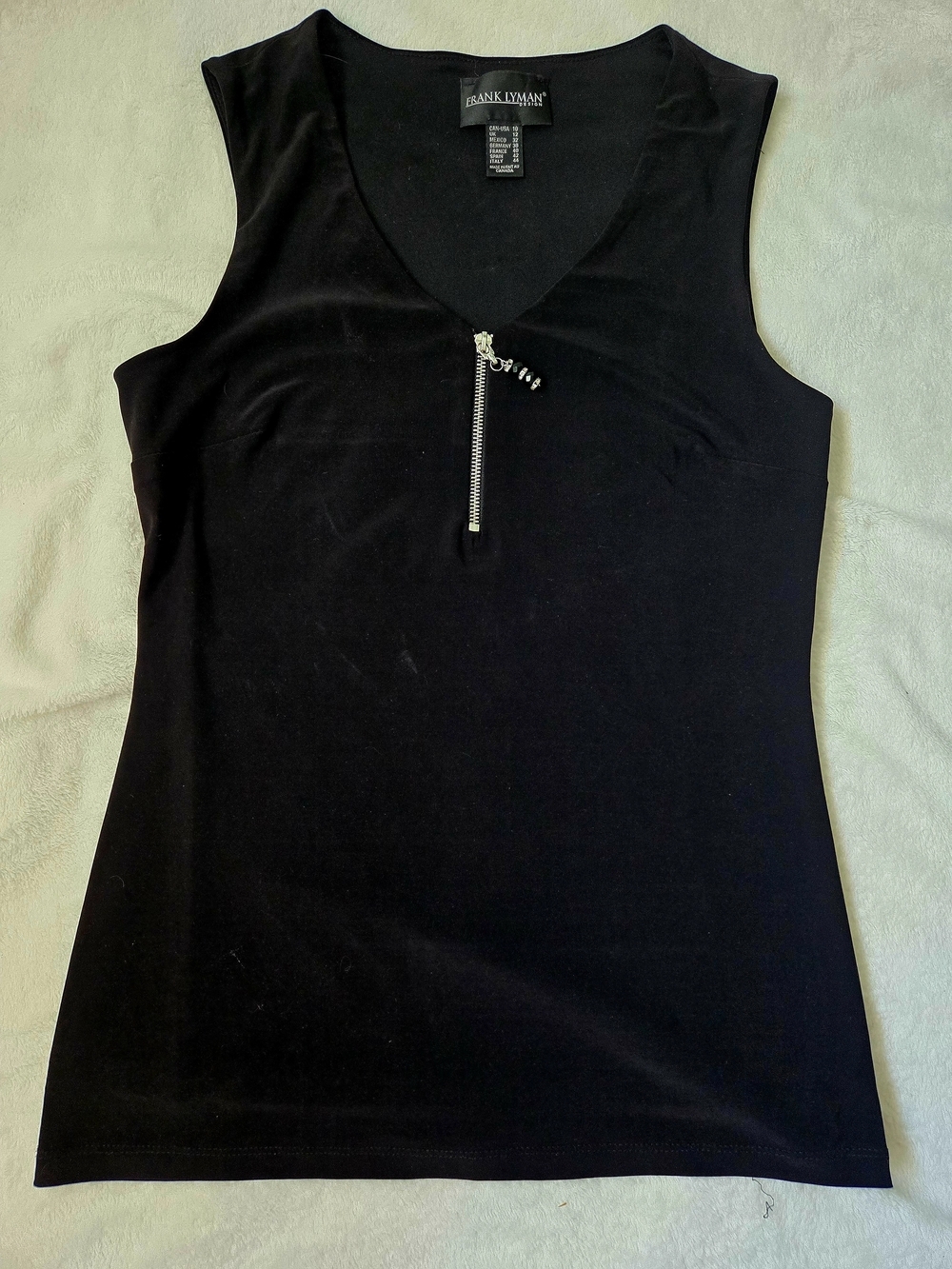 Frank Lyman Design Black Sleeveless Zip-Accent Tank Top